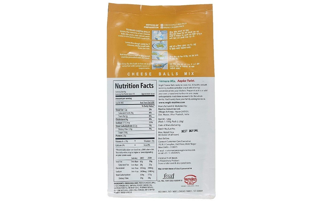Vegit Cheese Balls Mix    Pack  120 grams